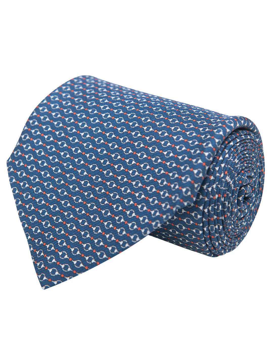Navy Horsebit Print Italian Silk Tie