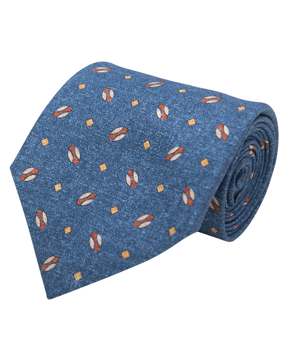Blue Rugby Ball Print Italian Silk Tie