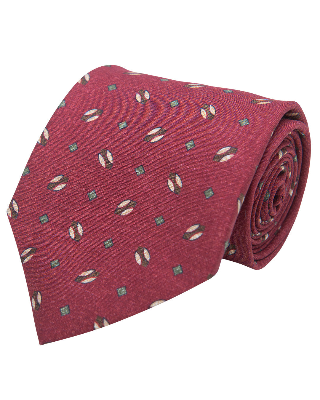 Red Rugby Ball Print Italian Silk Tie
