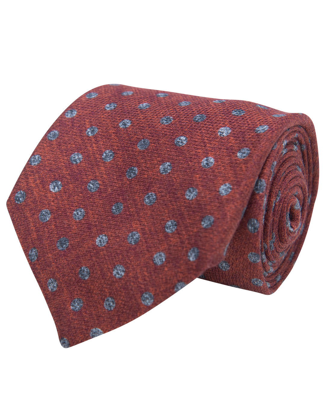 Rust Spot Print Diamante Weave Italian Schappe Silk Tie