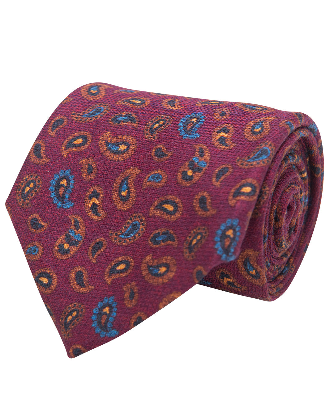 Burgundy Paisley Print Diamante Weave Italian Schappe Silk Tie