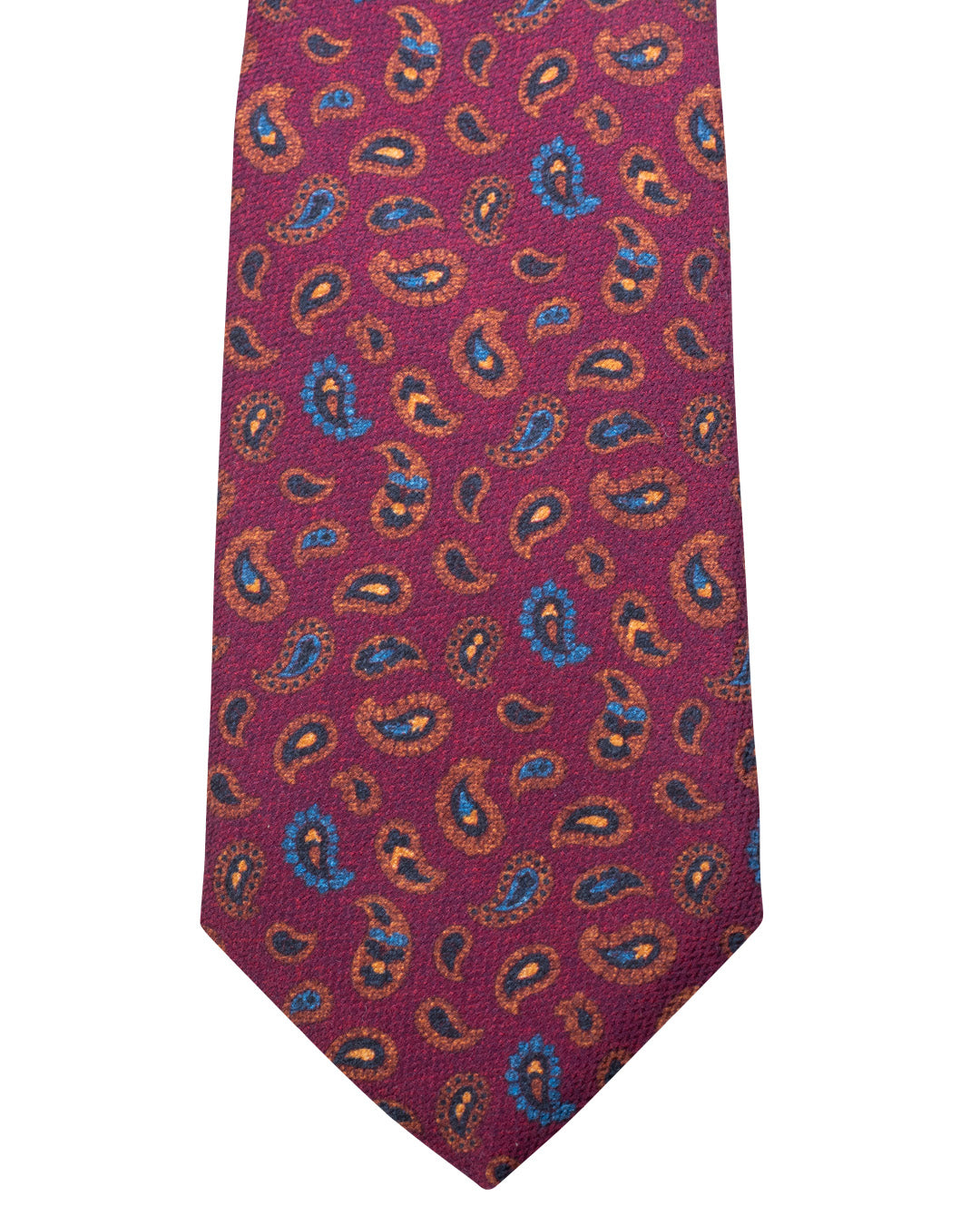 Burgundy Paisley Print Diamante Weave Italian Schappe Silk Tie