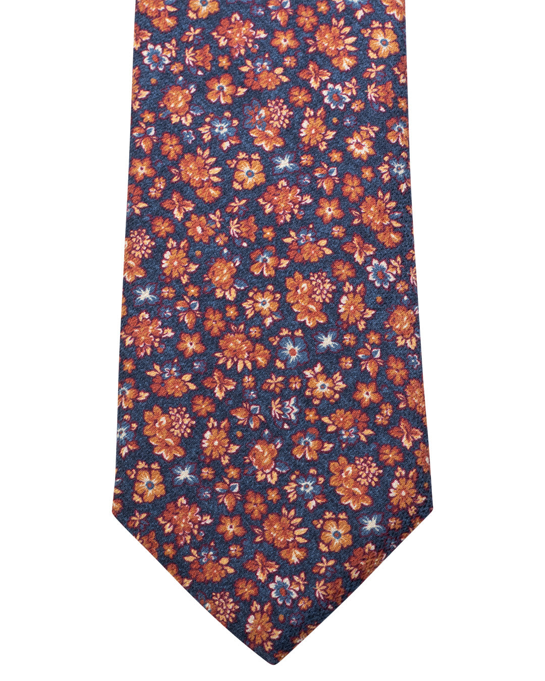 Navy Floral Print Diamante Weave Italian Schappe Silk Tie