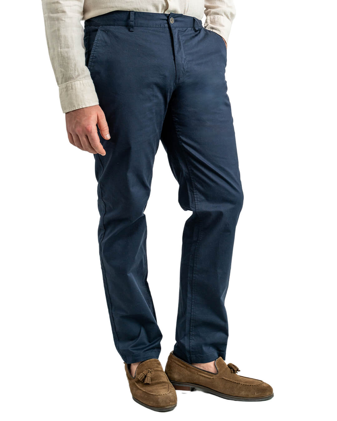 Navy Twill Stretch Cotton Chino Trousers Gagliardi