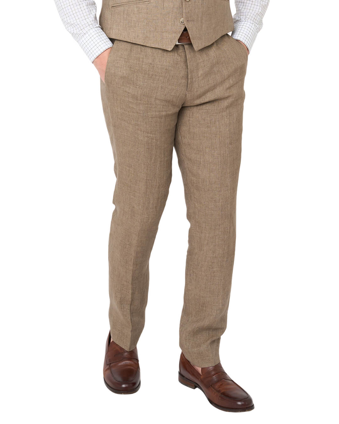 Taupe Italian Delave Linen Trousers