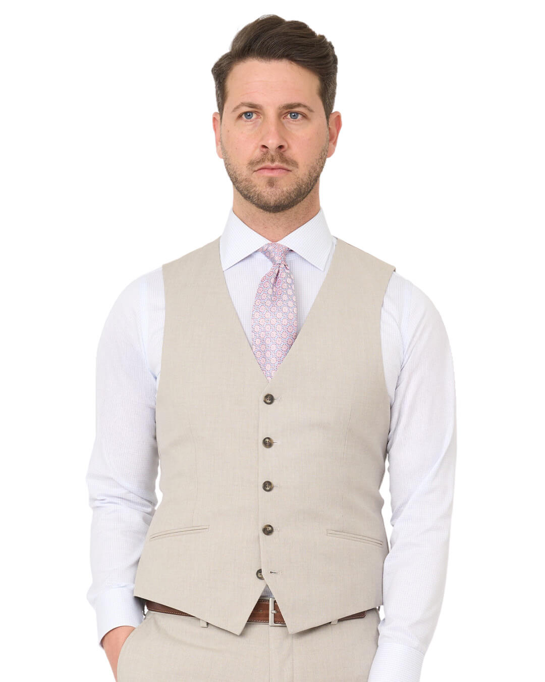 Stone Sharkskin Machine Washable Waistcoat