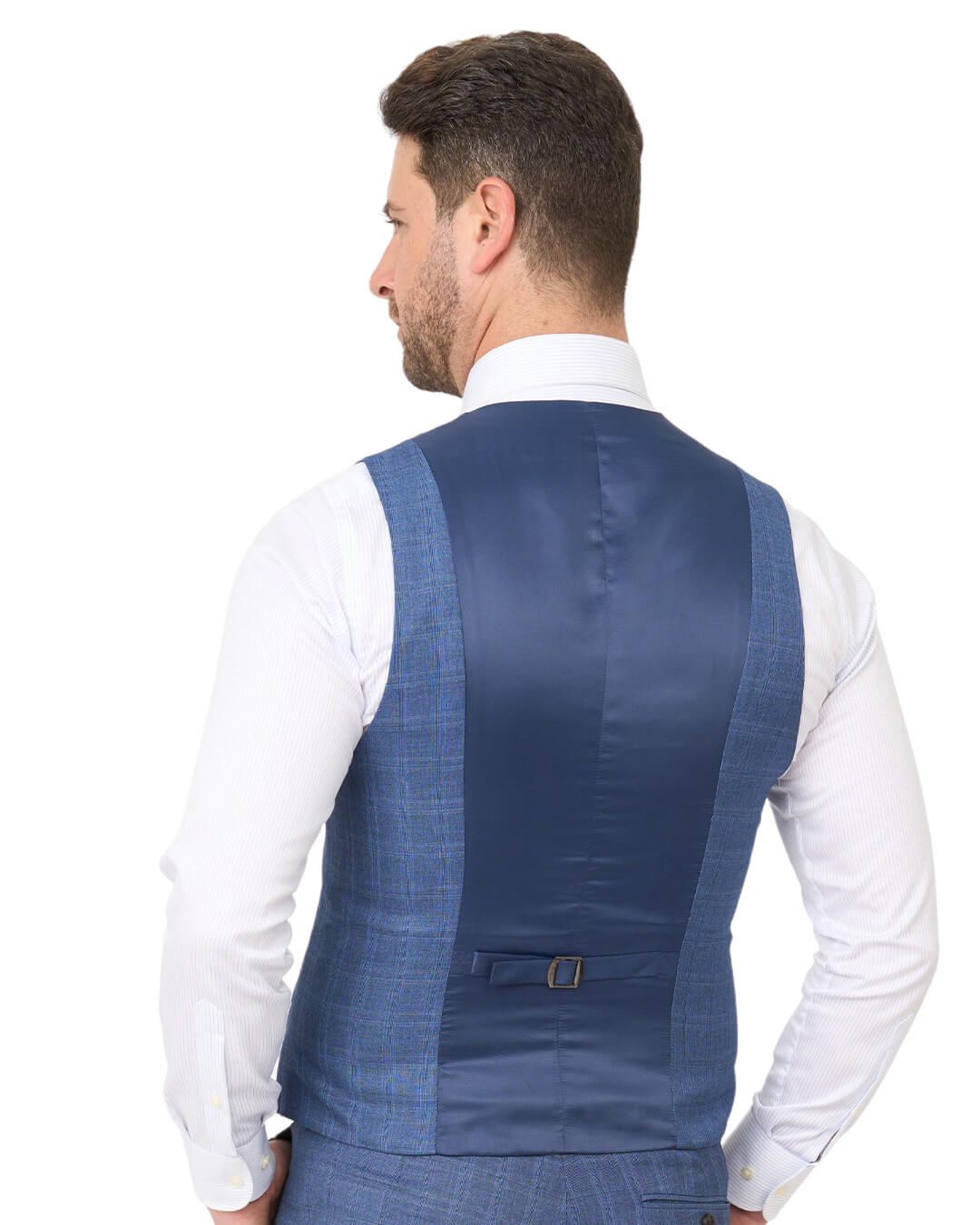 Blue Sharkskin Check Machine Washable Waistcoat