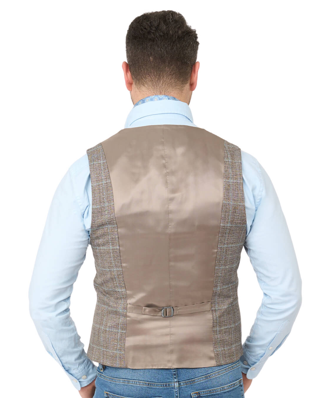 Beige Mouline Windowpane Waistcoat