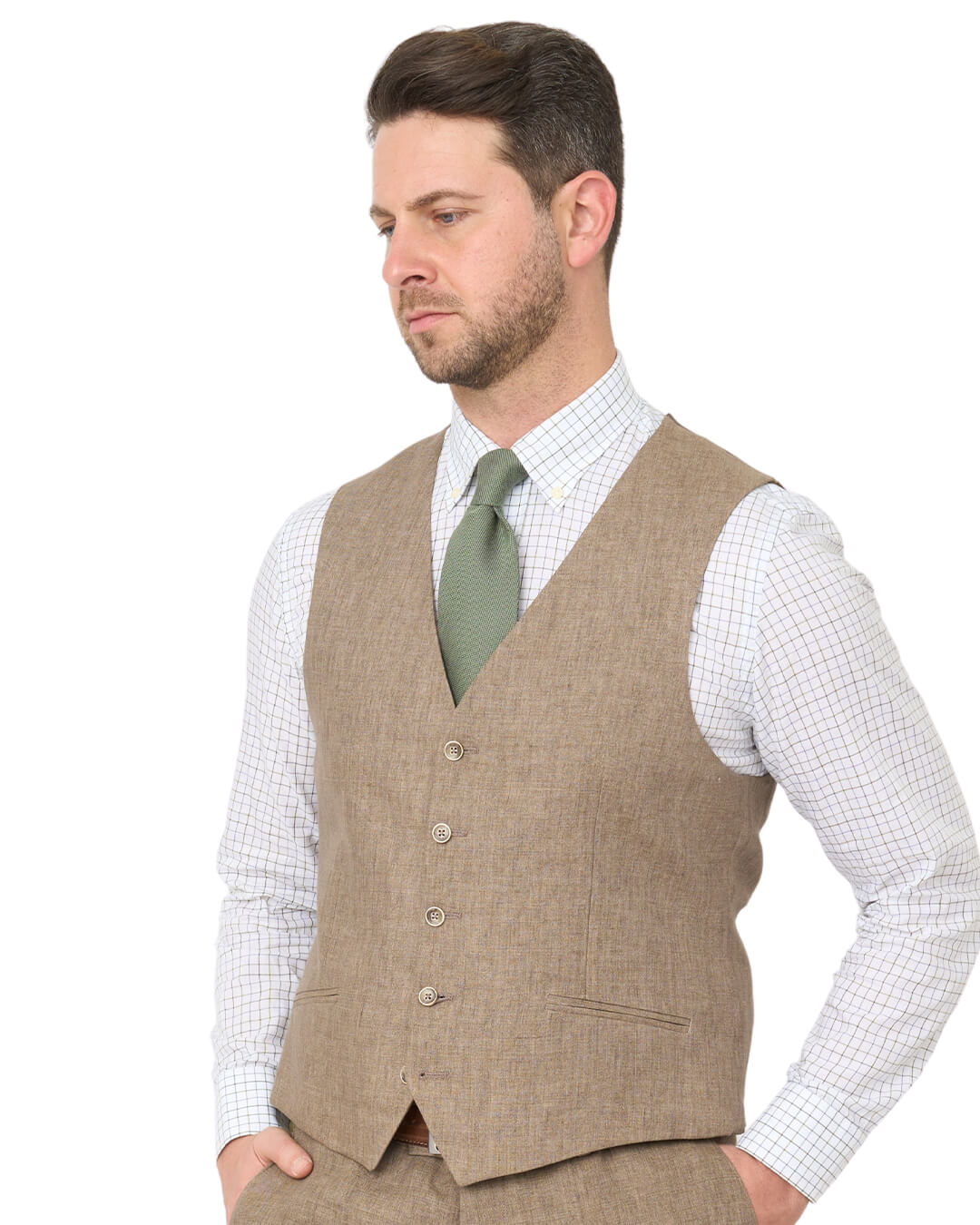 Taupe Italian Delave Linen Waistcoat
