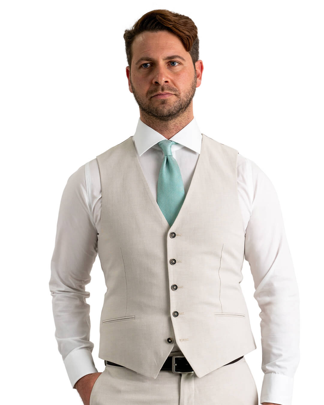 Gagliardi Beige Waistcoat Mixer Italian Cotton Linen