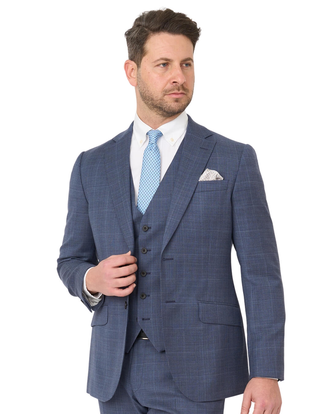 Blue Sharkskin Check Stretch Suit