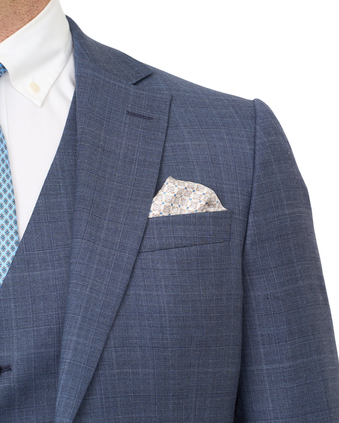 Blue Sharkskin Check Stretch Suit