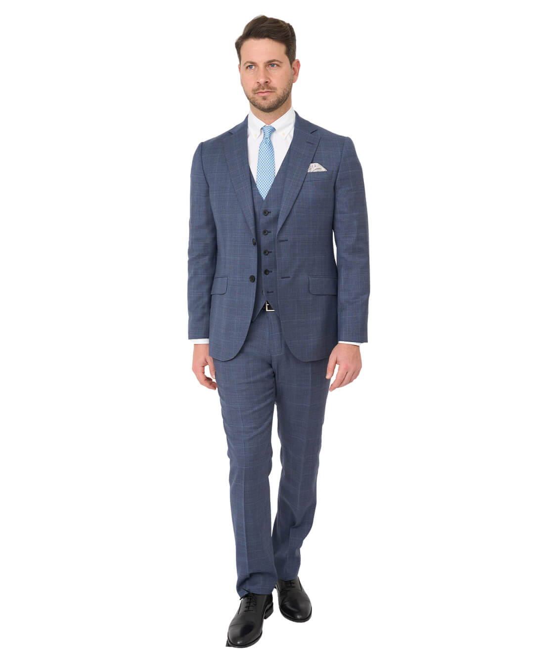 Blue Sharkskin Check Stretch Suit