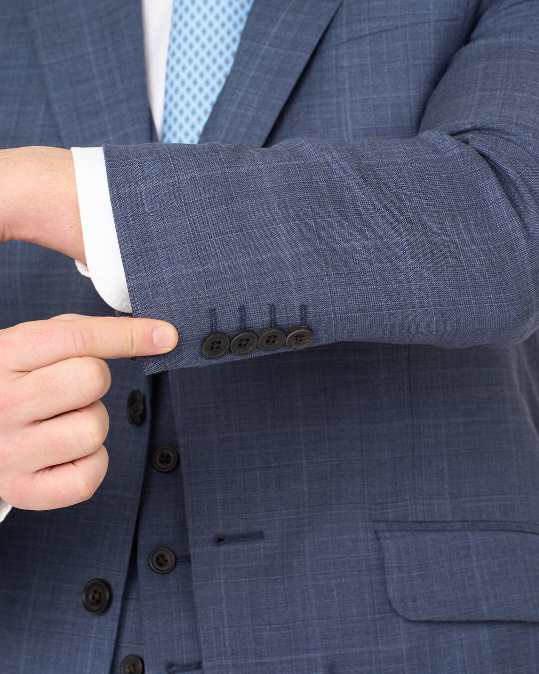 Blue Sharkskin Check Stretch Suit