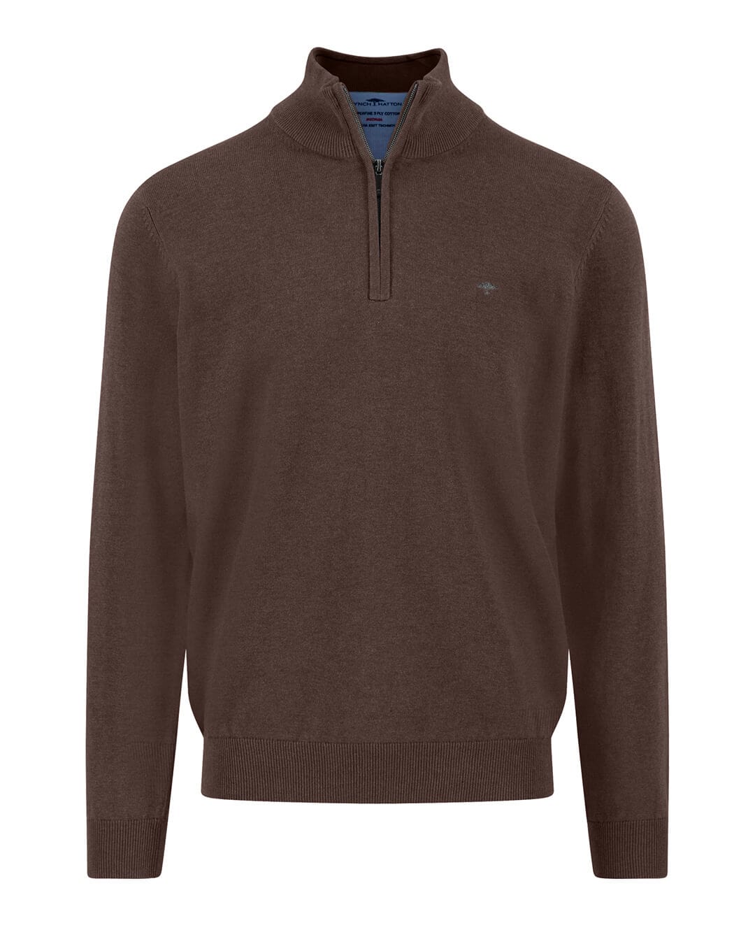Fynch-Hatton Jumpers Fynch-Hatton Brown Troyer-Zip Superfine Half-Zip Sweater