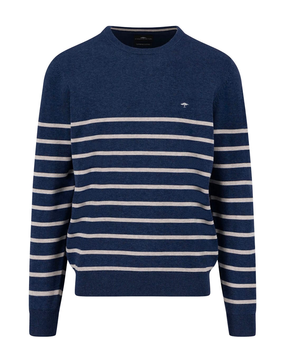 Fynch-Hatton Jumpers Fynch-Hatton Navy Blue O-Neck Stripe Superfine Jumper