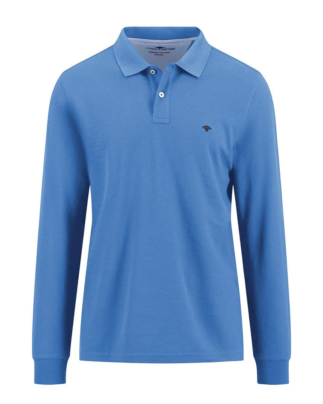 Fynch-Hatton Polo Shirts Fynch-Hatton Blue Polo Ls Premium Cotton Polo Shirt