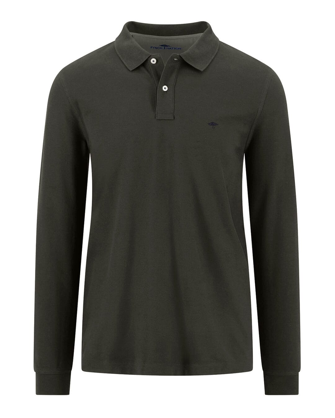 Fynch-Hatton Polo Shirts Fynch-Hatton Dark Green Premium Cotton Long Sleeve Polo Shirt