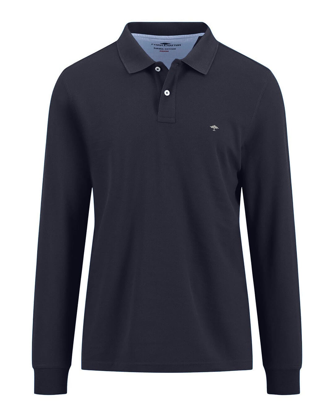 Fynch-Hatton Polo Shirts Fynch-Hatton Navy Blue Polo Ls Premium Cotton Polo Shirt
