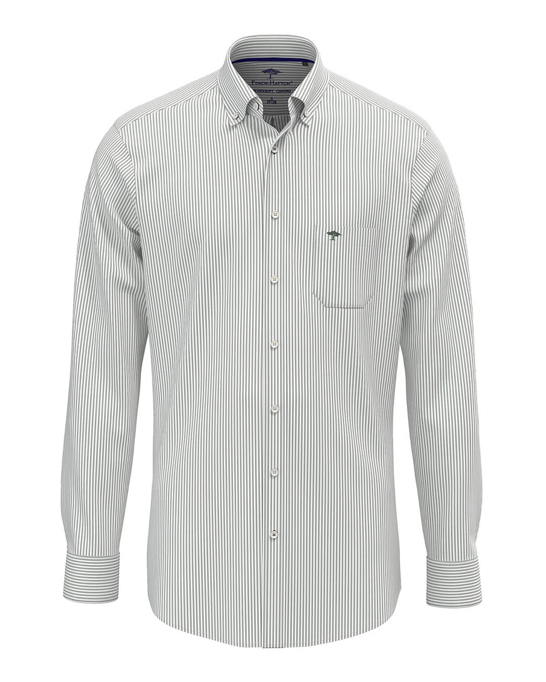 Fynch-Hatton Shirts Fynch-Hatton Green Essential Oxford Stripe Bd Ls Shirt