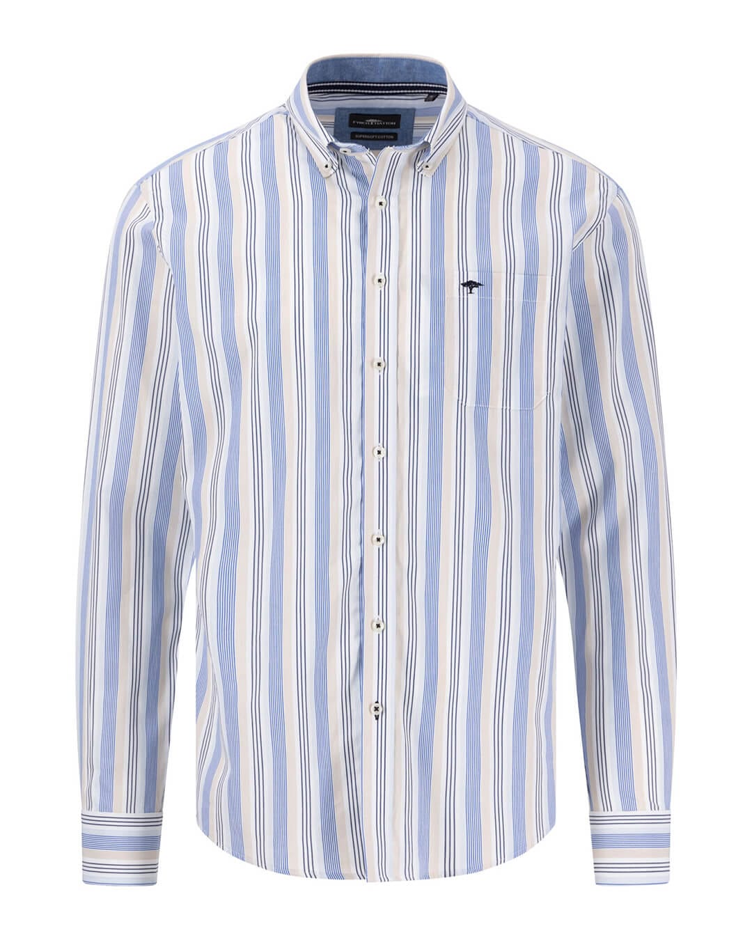 Fynch-Hatton Shirts Fynch-Hatton Long Sleeved Poplin Striped Sky Blue Shirt