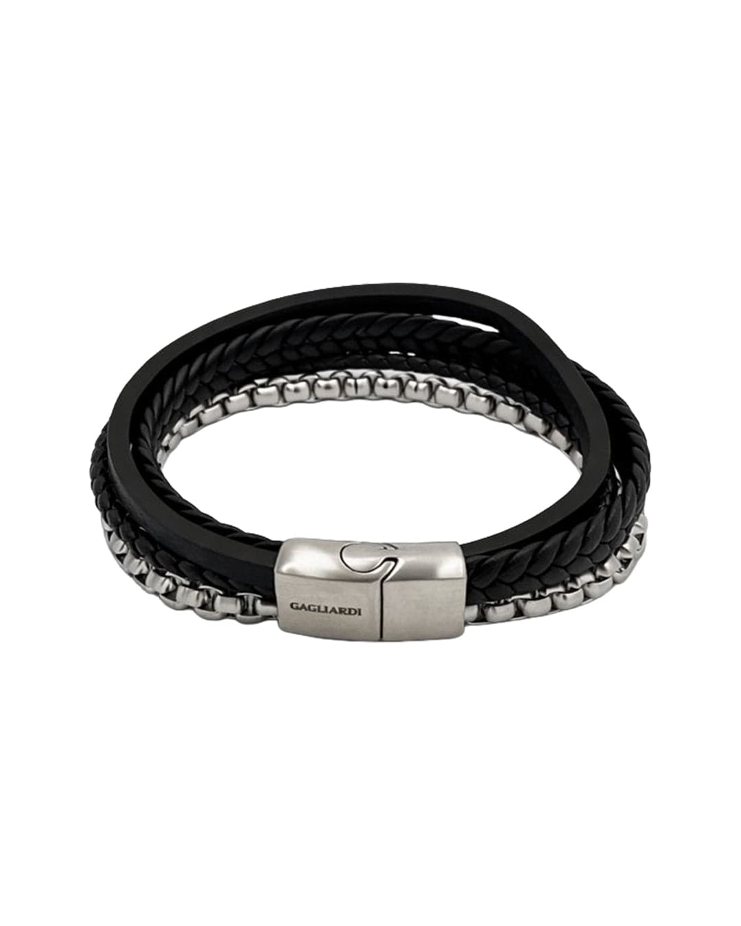 Gagliardi Bracelets S Gagliardi Black Bracelet Three Strand Leather And Steel