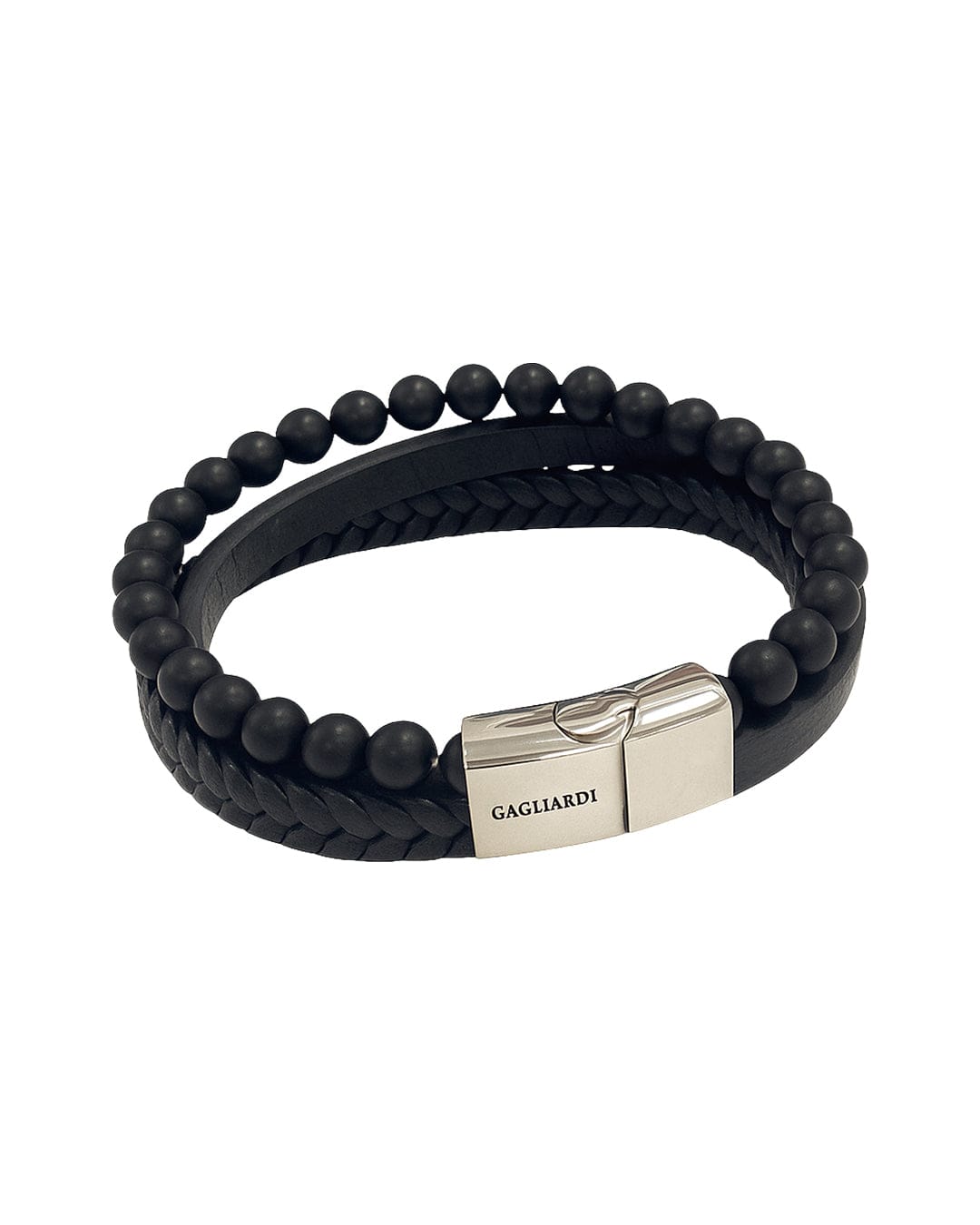 Gagliardi Bracelets Gagliardi Black Bracelet Three Strand Leather And Stone Beads