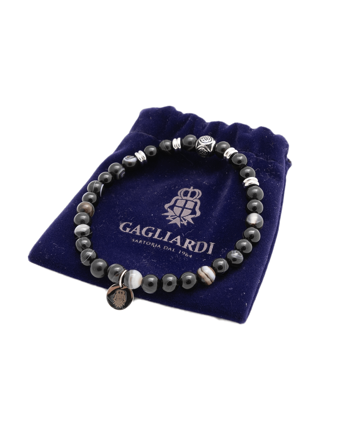 Gagliardi Bracelets Gagliardi Black Stainless Steel & Gemstone Bead Bracelet