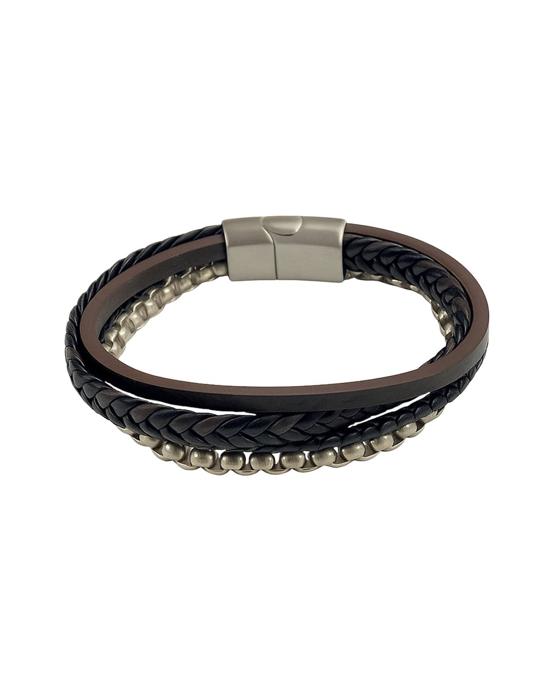 Gagliardi Bracelets Gagliardi Brown Bracelet Three Strand Leather And Steel