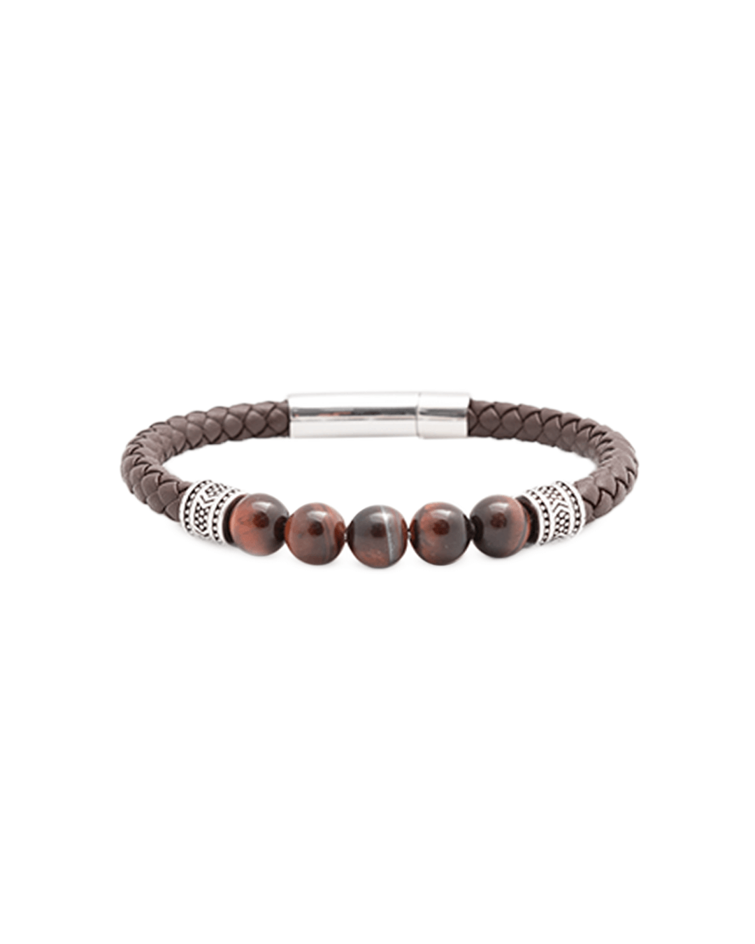 Gagliardi Bracelets Gagliardi Brown Braided Leather & Gemstone Bead Bracelet