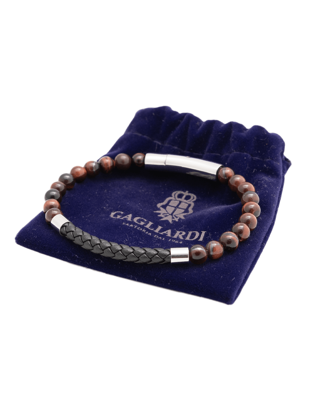 Gagliardi Bracelets Gagliardi Brown Leather & Gemstone Bead Bracelet