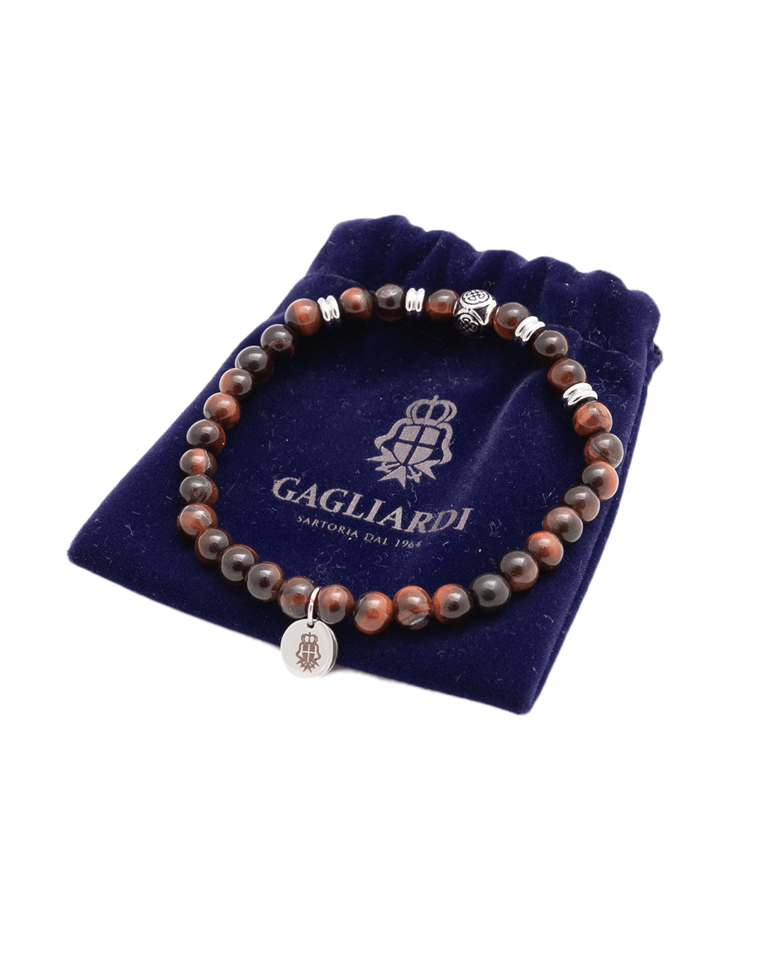 Gagliardi Bracelets Gagliardi Brown Stainless Steel & Gemstone Bead Bracelet