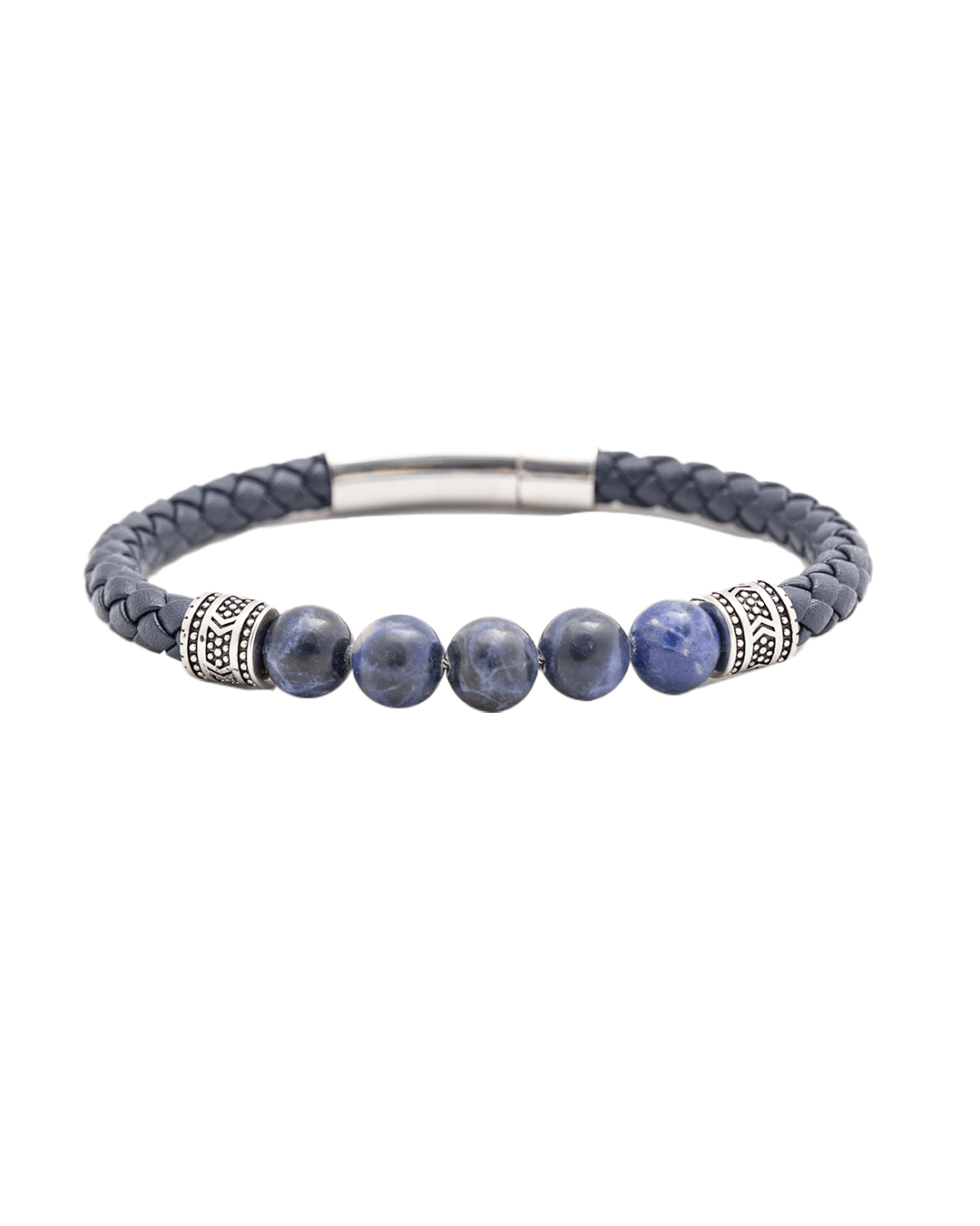 Gagliardi Bracelets Gagliardi Navy Braided Leather & Gemstone Bead Bracelet