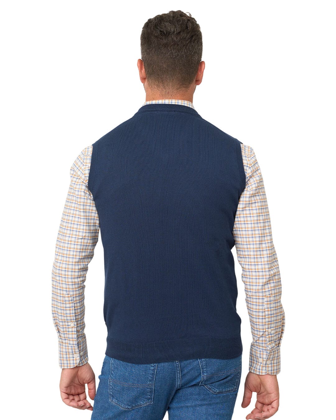 Gagliardi Jumpers Gagliardi Blue Sleeveless Vee Neck Cotton Cashmere Jumper