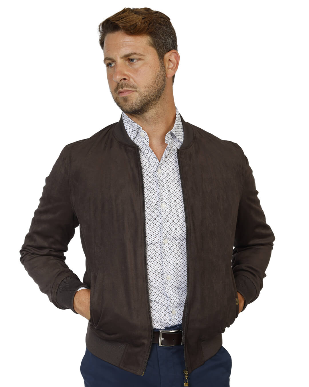 Gagliardi Outerwear Gagliardi Brown Faux Suede Bomber Jacket