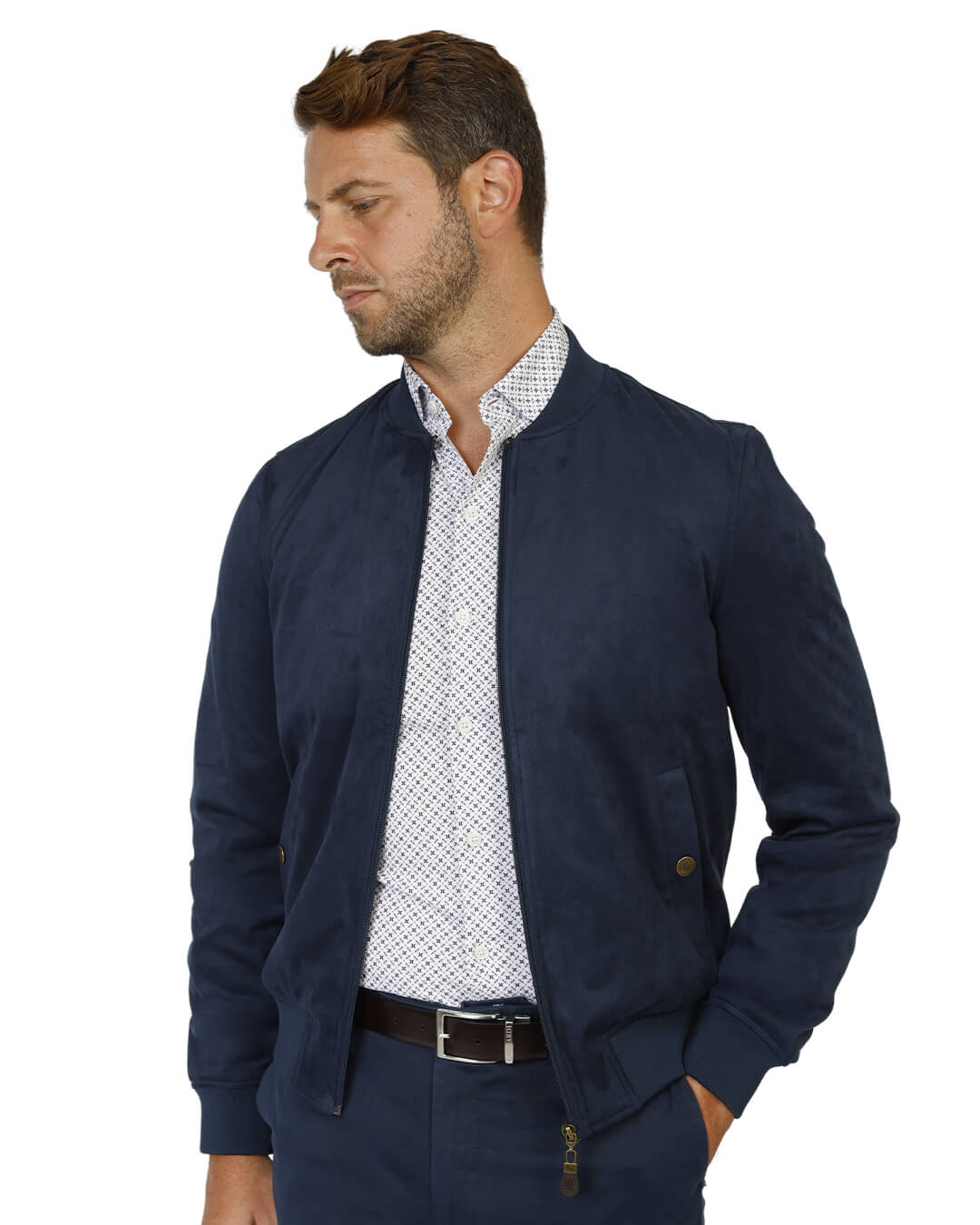Gagliardi Outerwear Gagliardi Navy Faux Suede Bomber Jacket