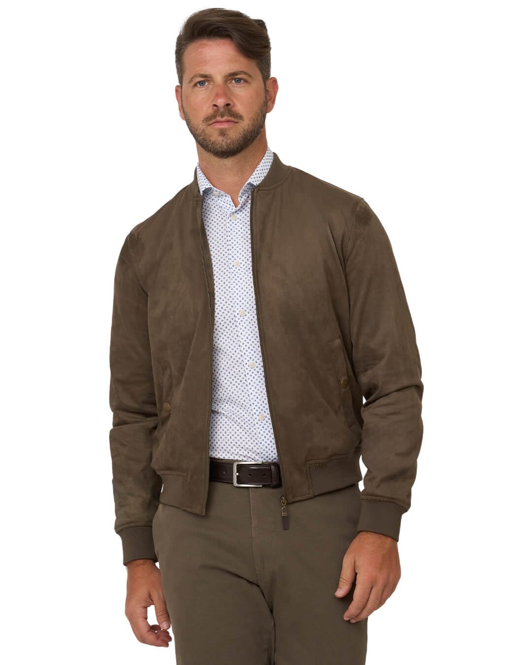 Gagliardi Outerwear Gagliardi Taupe Faux Suede Bomber Jacket