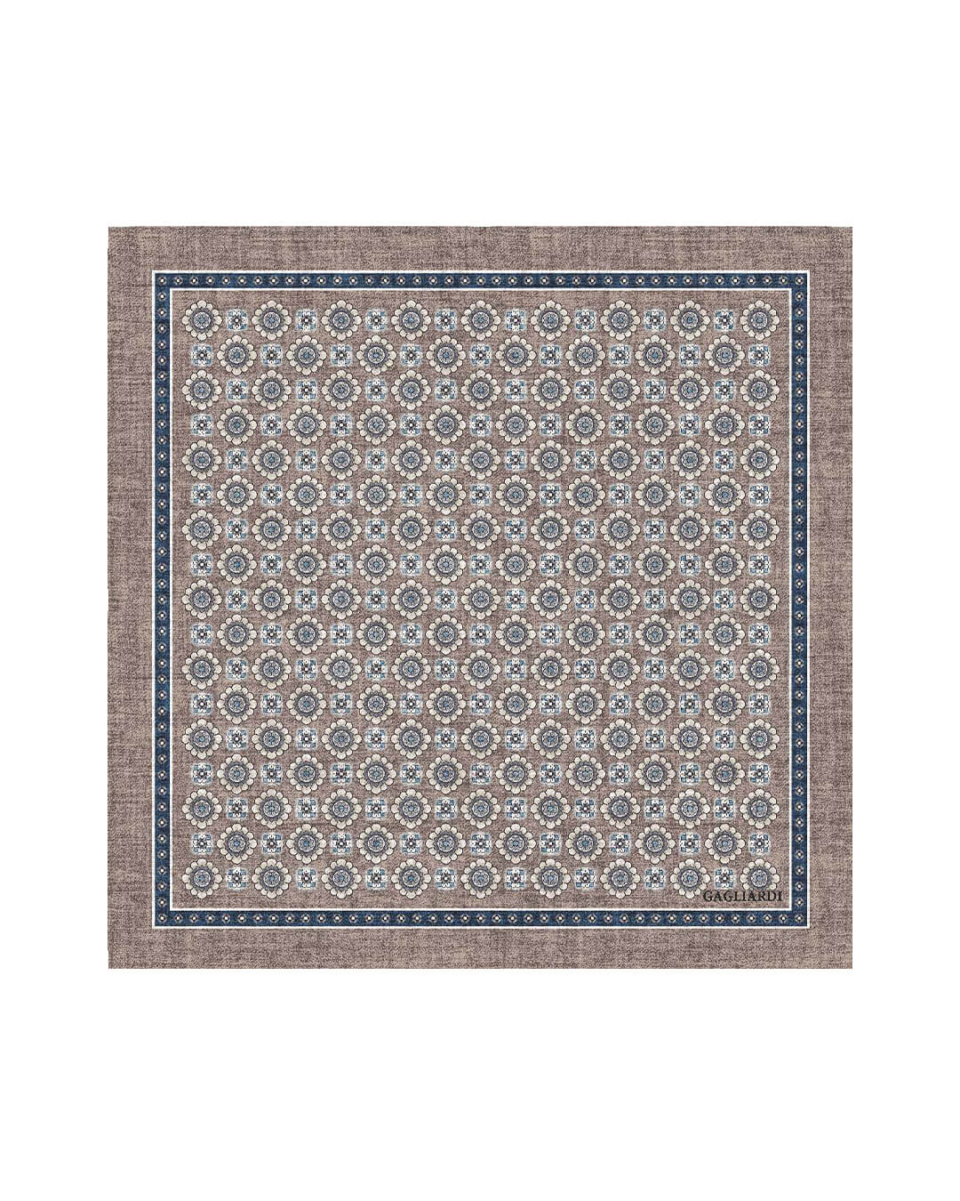 Gagliardi Pocket Squares ONE Gagliardi Beige Motif Print Italian Silk Pocket Square