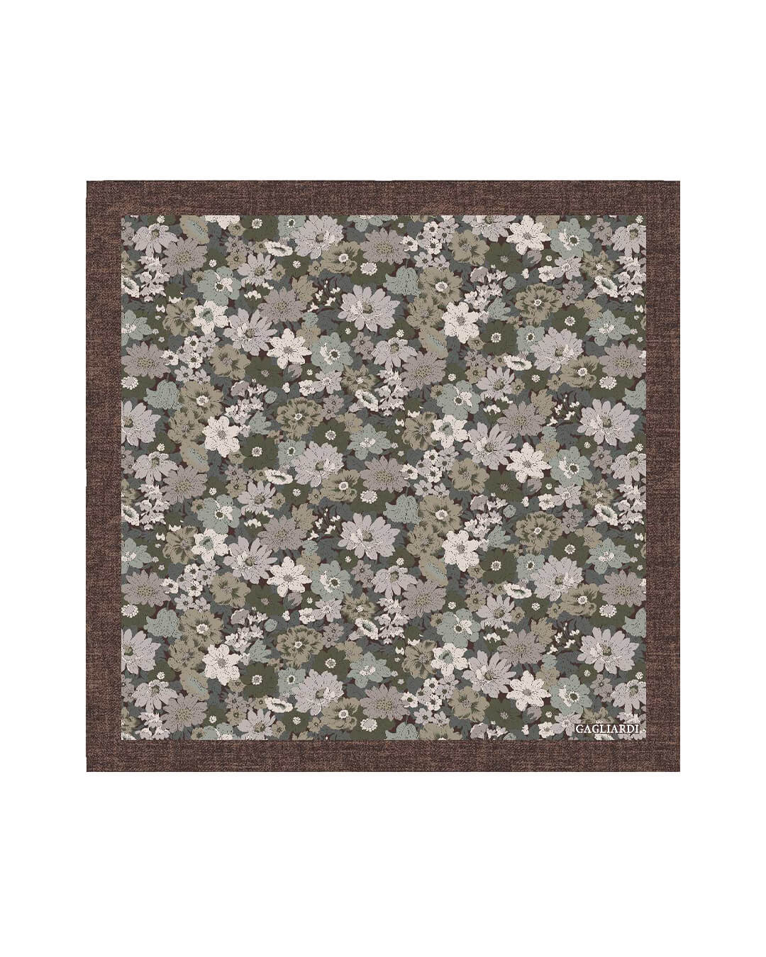 Gagliardi Pocket Squares ONE Gagliardi Olive Flowers Printed Italian Silk Pocket Square