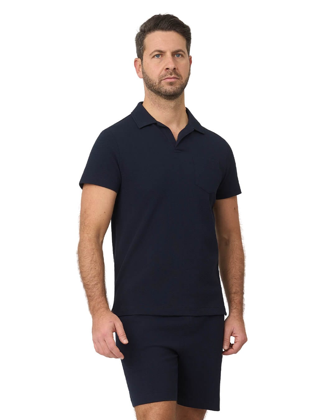Gagliardi Polo Shirts Gagliardi Navy Polo Shirt Resort Collar Popcorn