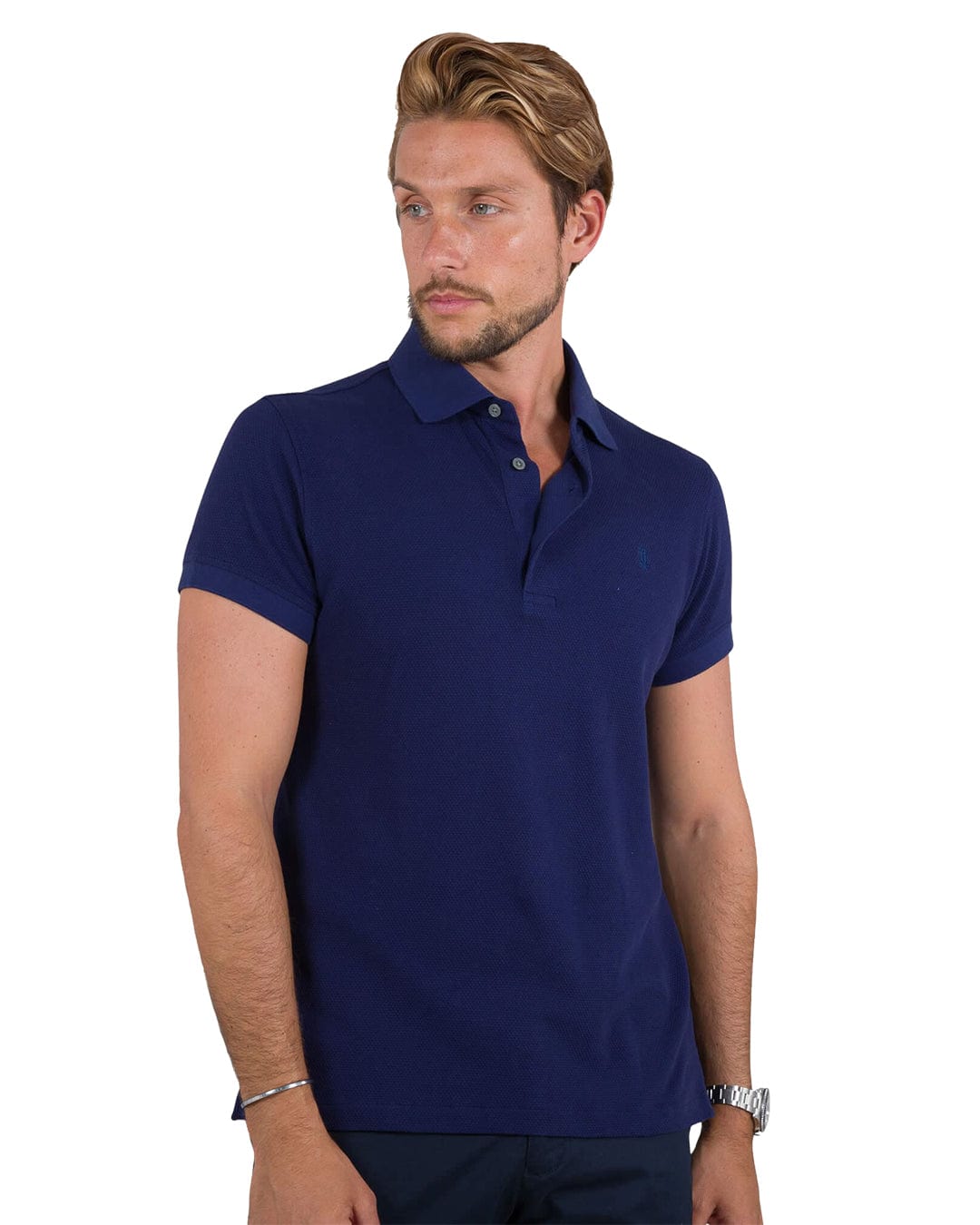 Navy Popcorn Texture Polo Shirt