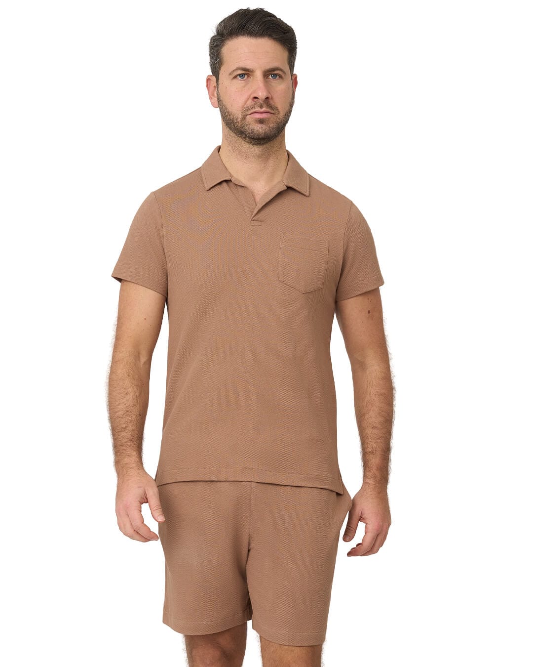 Gagliardi Polo Shirts Gagliardi Taupe Polo Shirt Resort Collar Popcorn