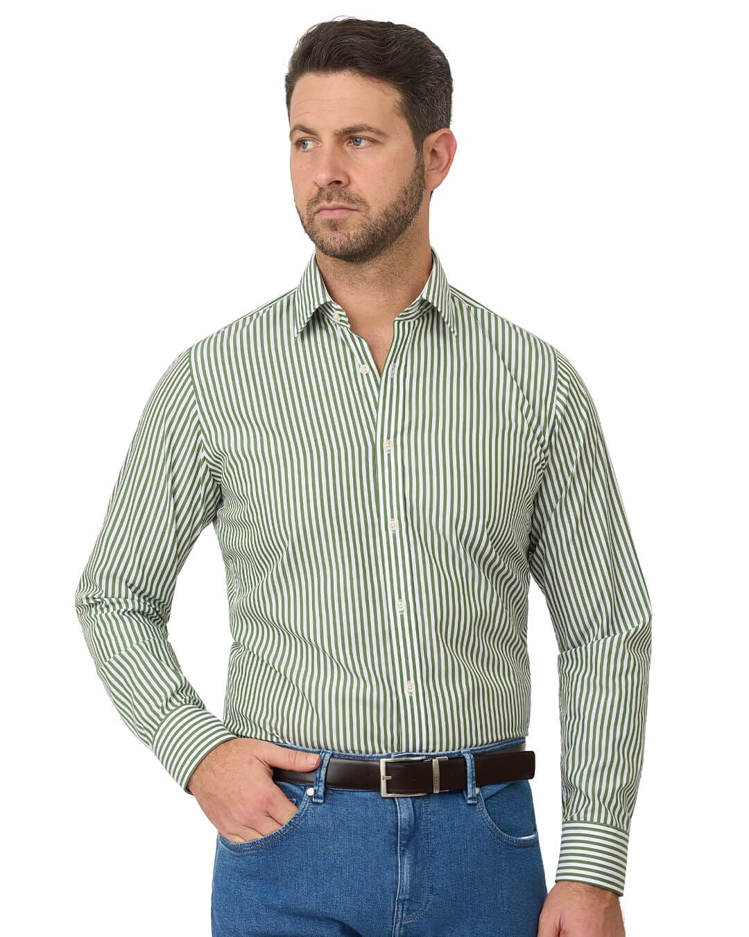 Gagliardi Shirts Gagliardi Green Shirt Non Iron Butcher Stripe