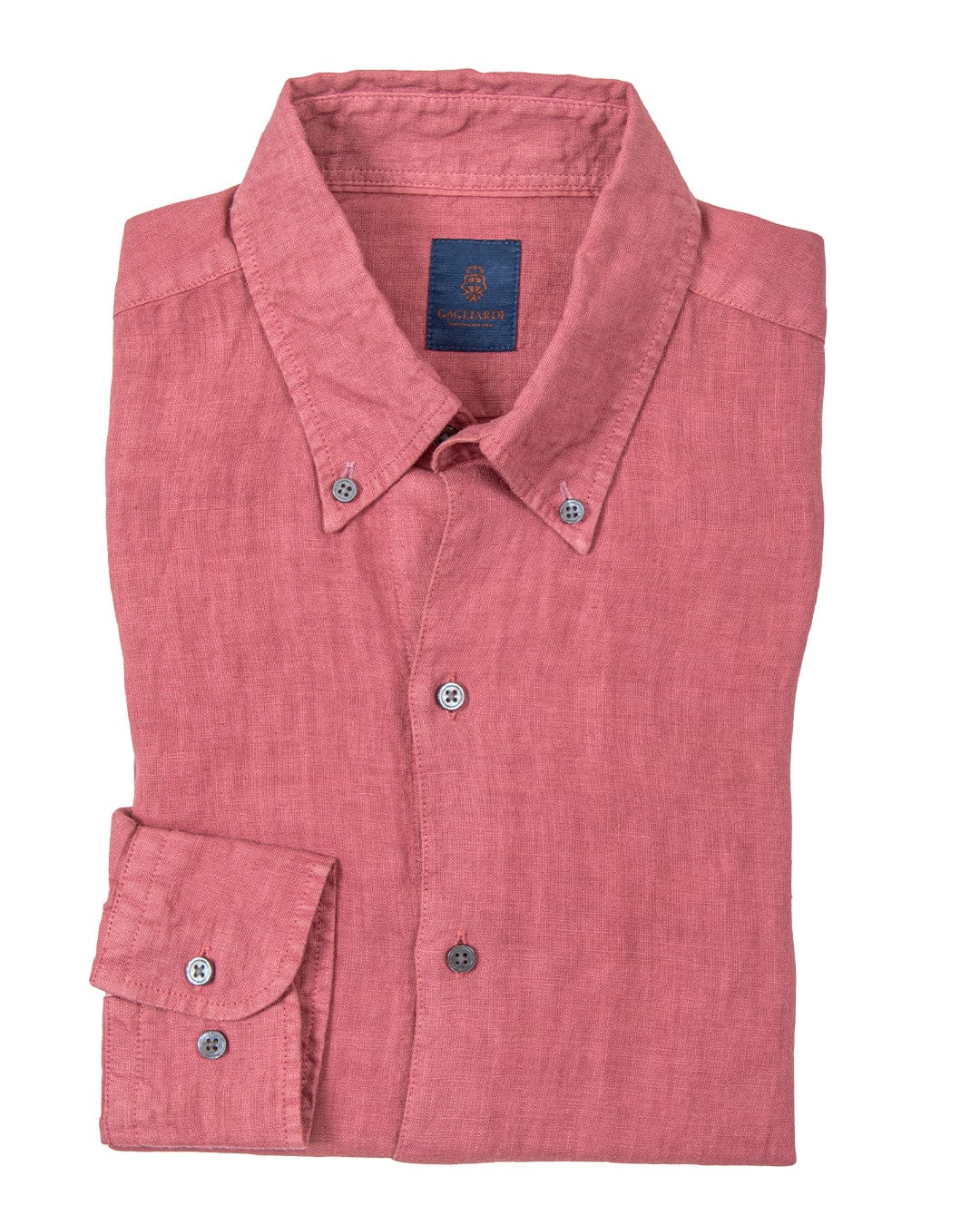 Red Slim Fit Linen Button Down Shirt
