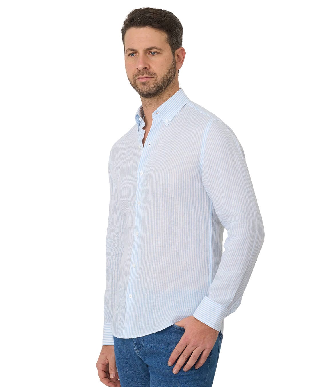 Gagliardi Shirts Gagliardi Sky Shirt Linen Bengal Stripe Button Down