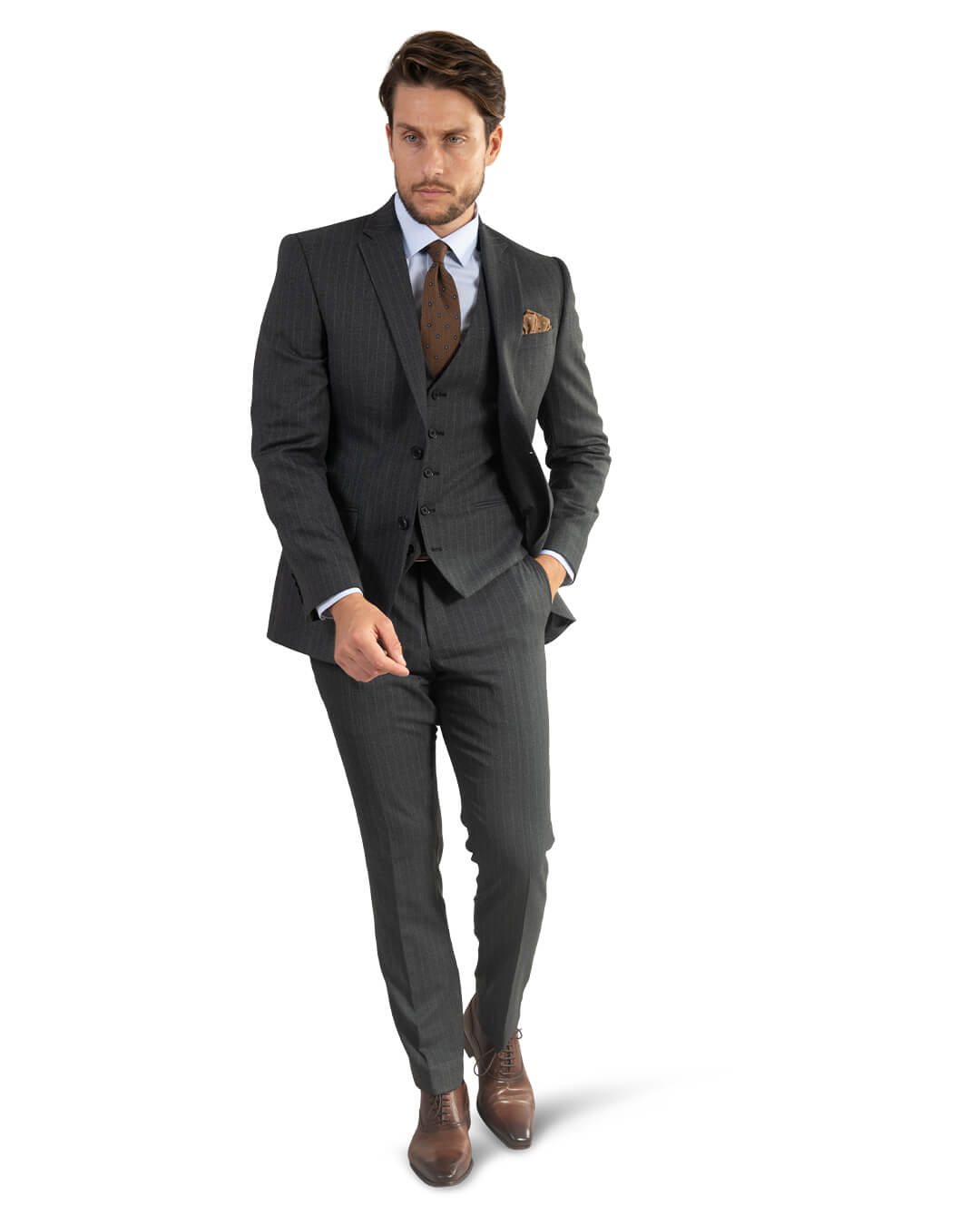 Grey With Brown Pinstripe Suit