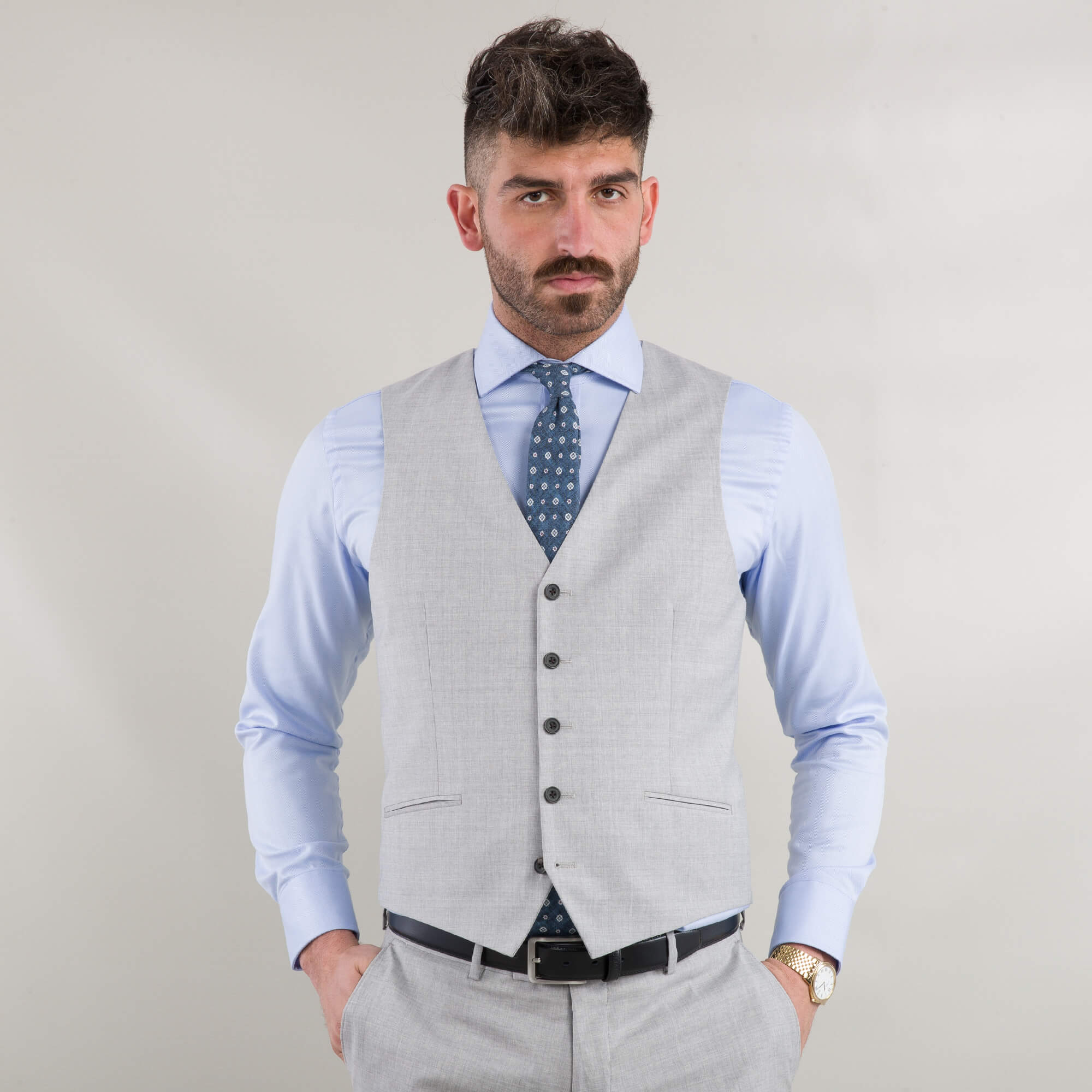 Reda Silver Grey Tropical Weave Waistcoat