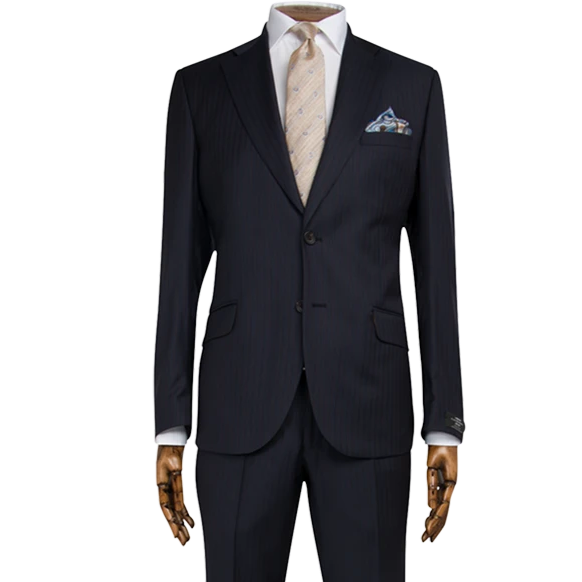 Lanificio F.lli Cerruti Navy & Burgundy Herringbone Stripe Two-Piece Suit - Gagliardi