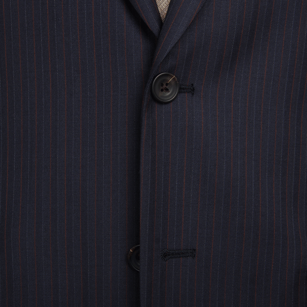 Lanificio F.lli Cerruti Navy & Burgundy Herringbone Stripe Two-Piece Suit - Gagliardi