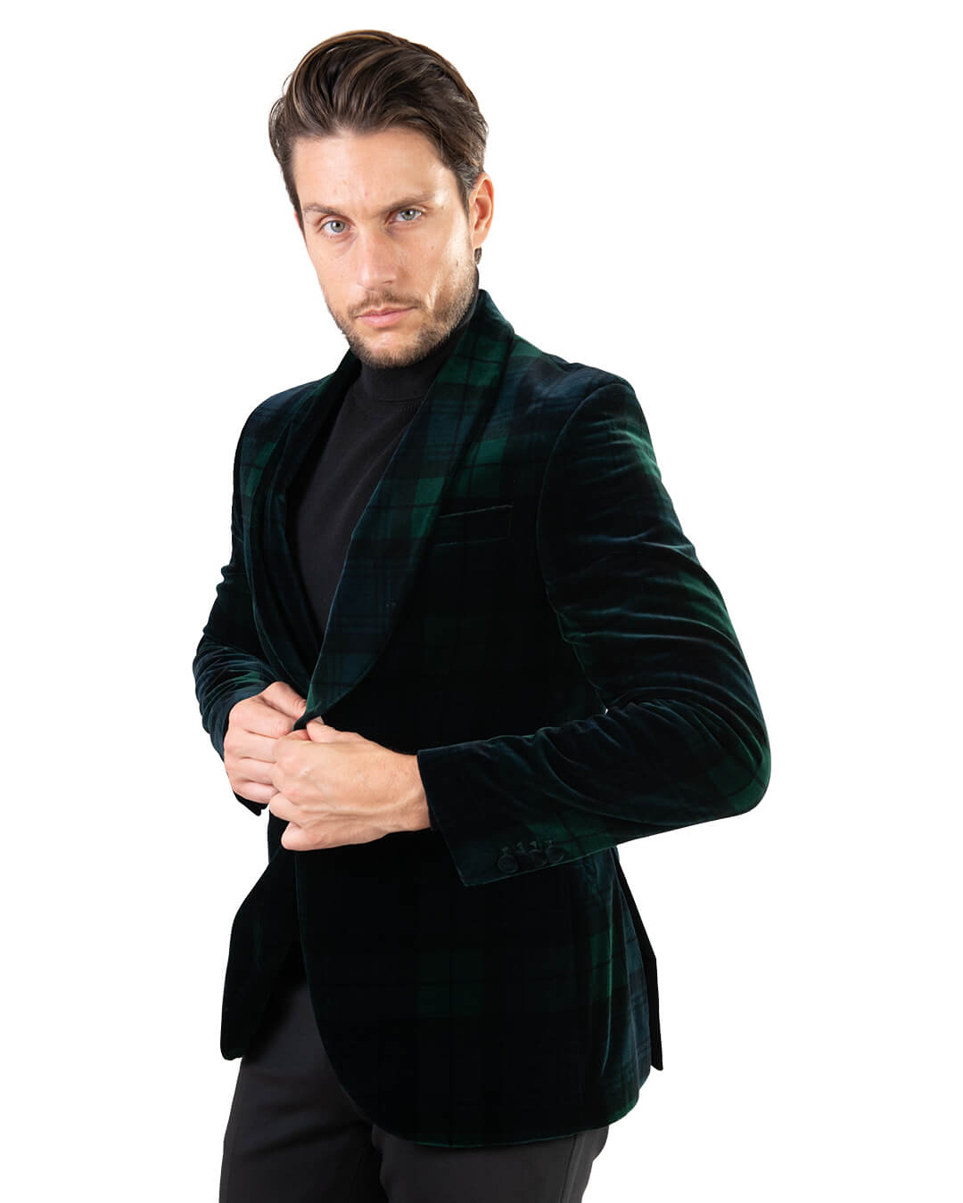 Green Tartan Velvet Evening Jacket
